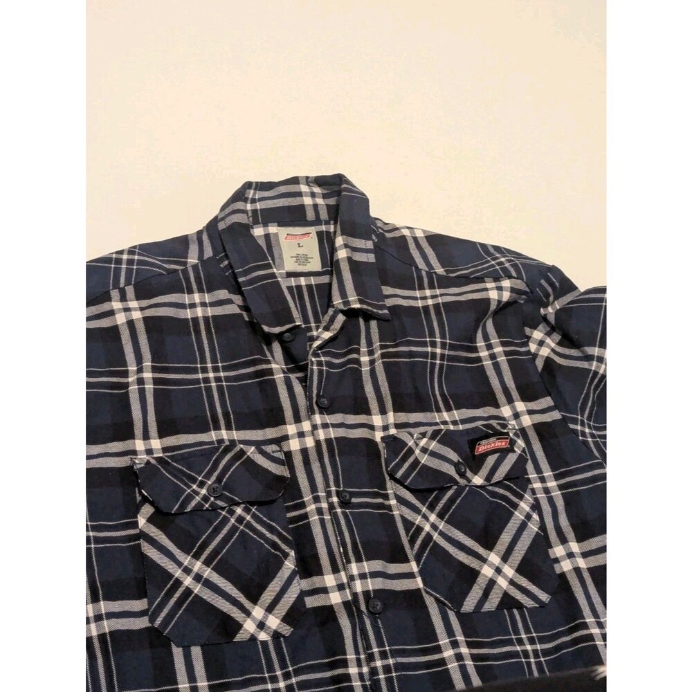 Genuine‎ Dickies Short Sleeve Plaid shirt L Blue 100% Cotton Plaid Workwear
